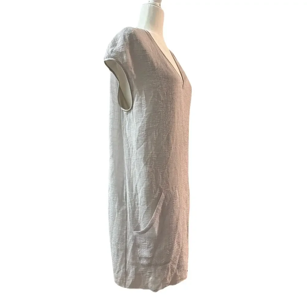 Helmut Textured Gauze Shift Dress Gray V-Neck Short Sleeve Pockets Size Medium - Picture 2 of 5